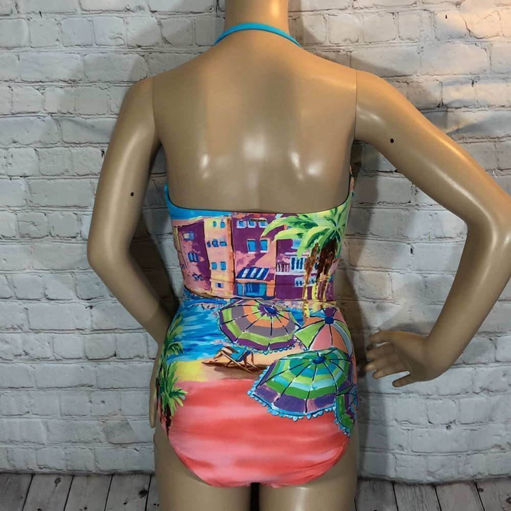 Anne Cole Beach Print 1 Piece Strapless Swimsuit S - Picture 9 of 16